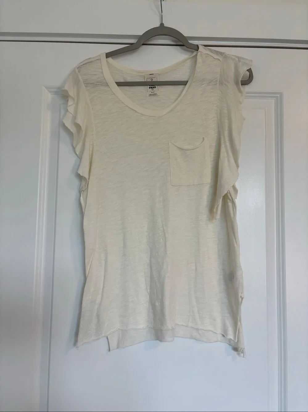 Free People Ivory Flutter Sleeve Pocket Tee Boho Casual Size XS